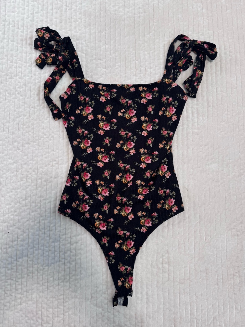 Windsor Black One-Piece Bodysuit Floral with Tie Straps